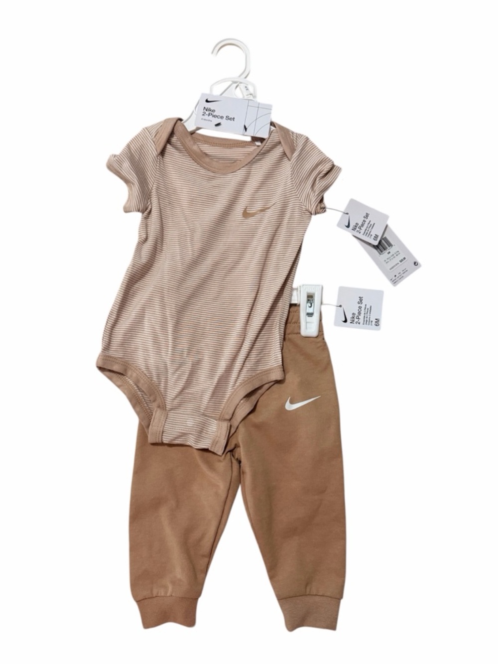 Nike Tan Striped Bodysuit with Tan Joggers Set 6m NWT
